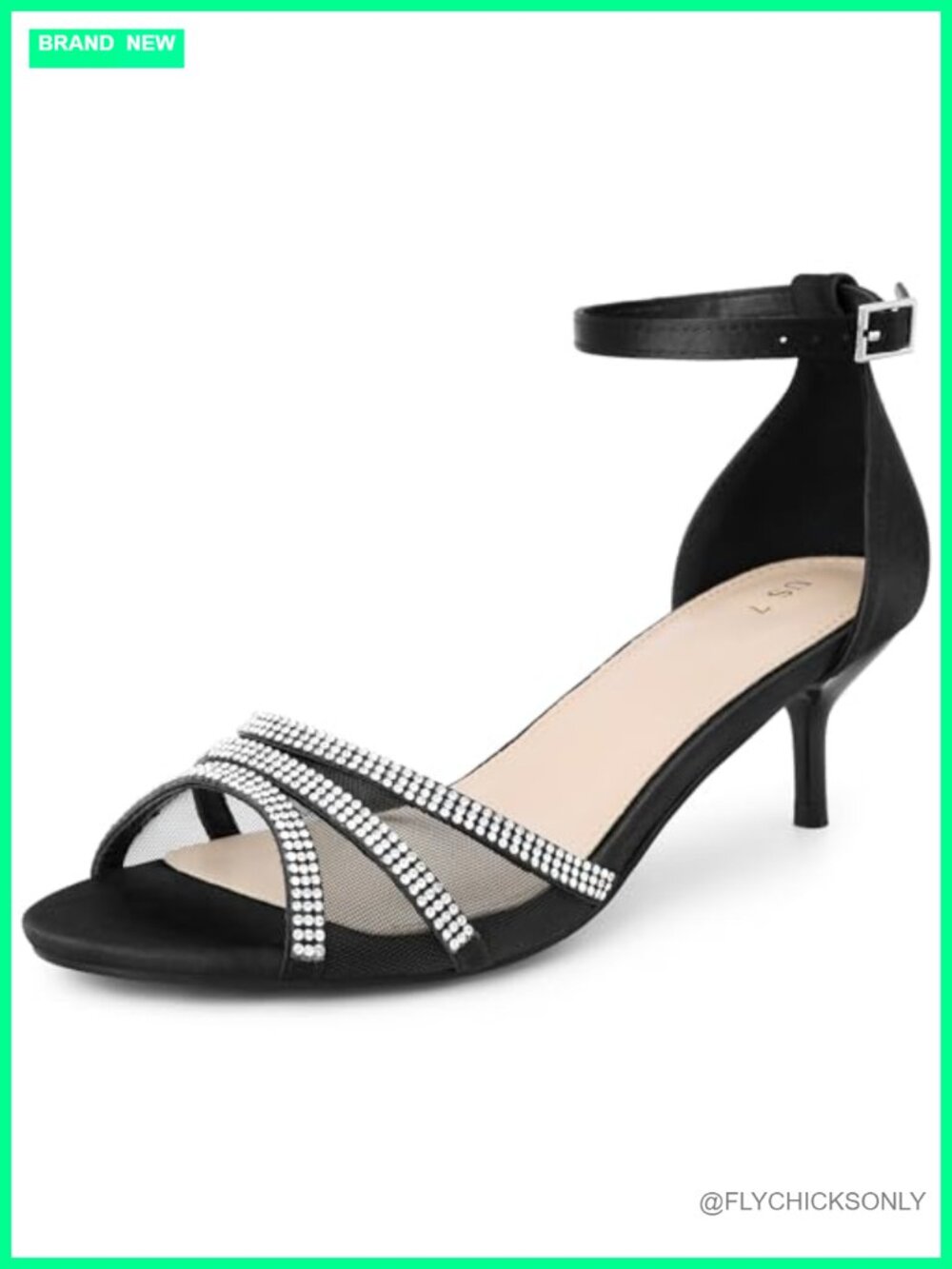 Rhinestone Mesh Kitten Heels Sandals